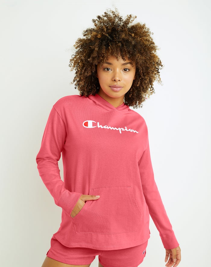 Champion Midweight Jersey Script Logo Kadın Kapşonlu Sweatshirt Mercan ( WTVRFX356 )